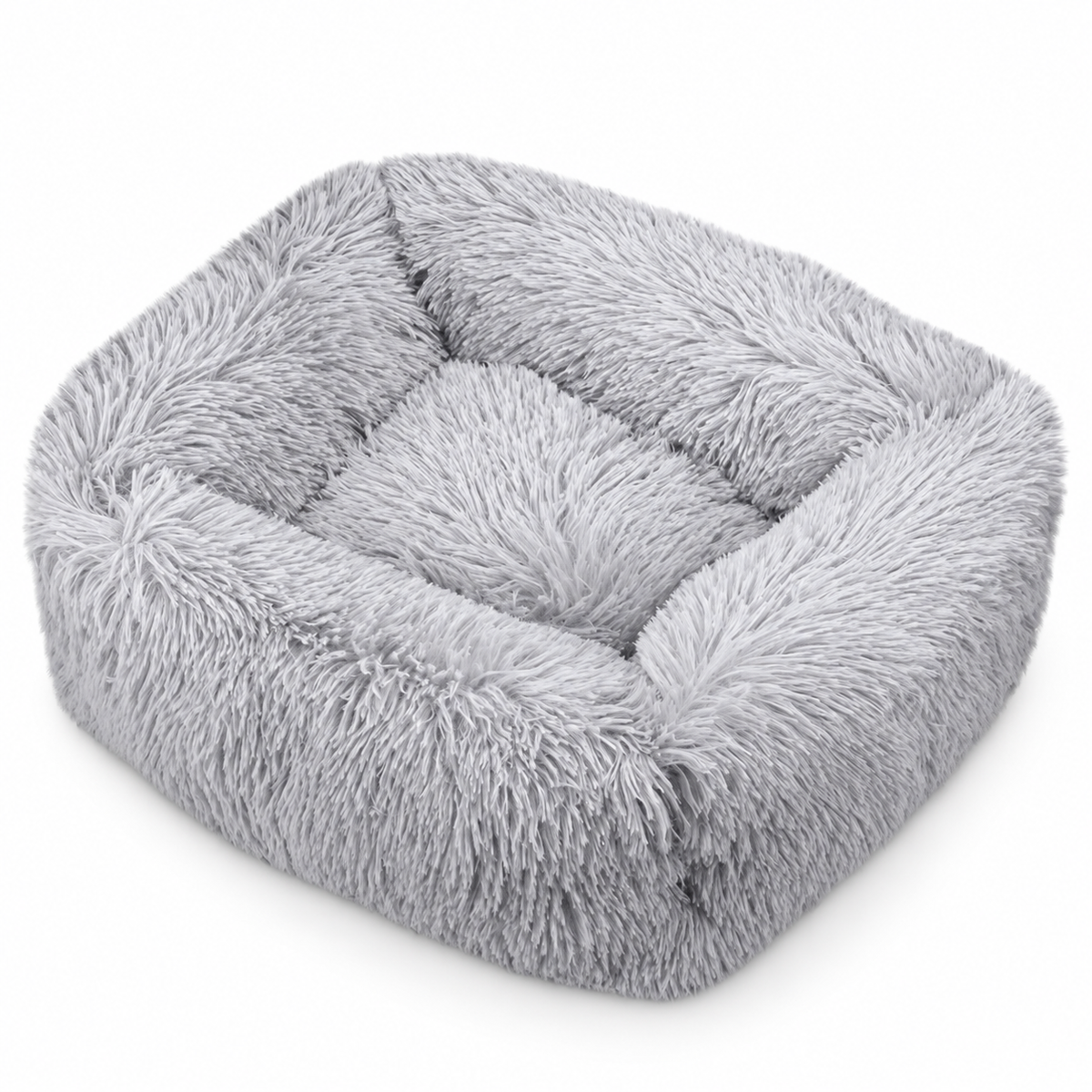 Panier carré en peluche longue pour chat et chien