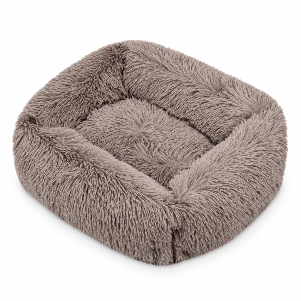 Panier carré en peluche longue pour chat et chien