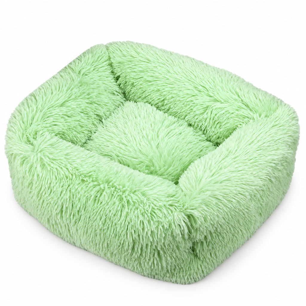 Panier carré en peluche longue pour chat et chien