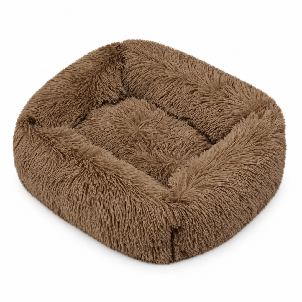 Panier carré en peluche longue pour chat et chien
