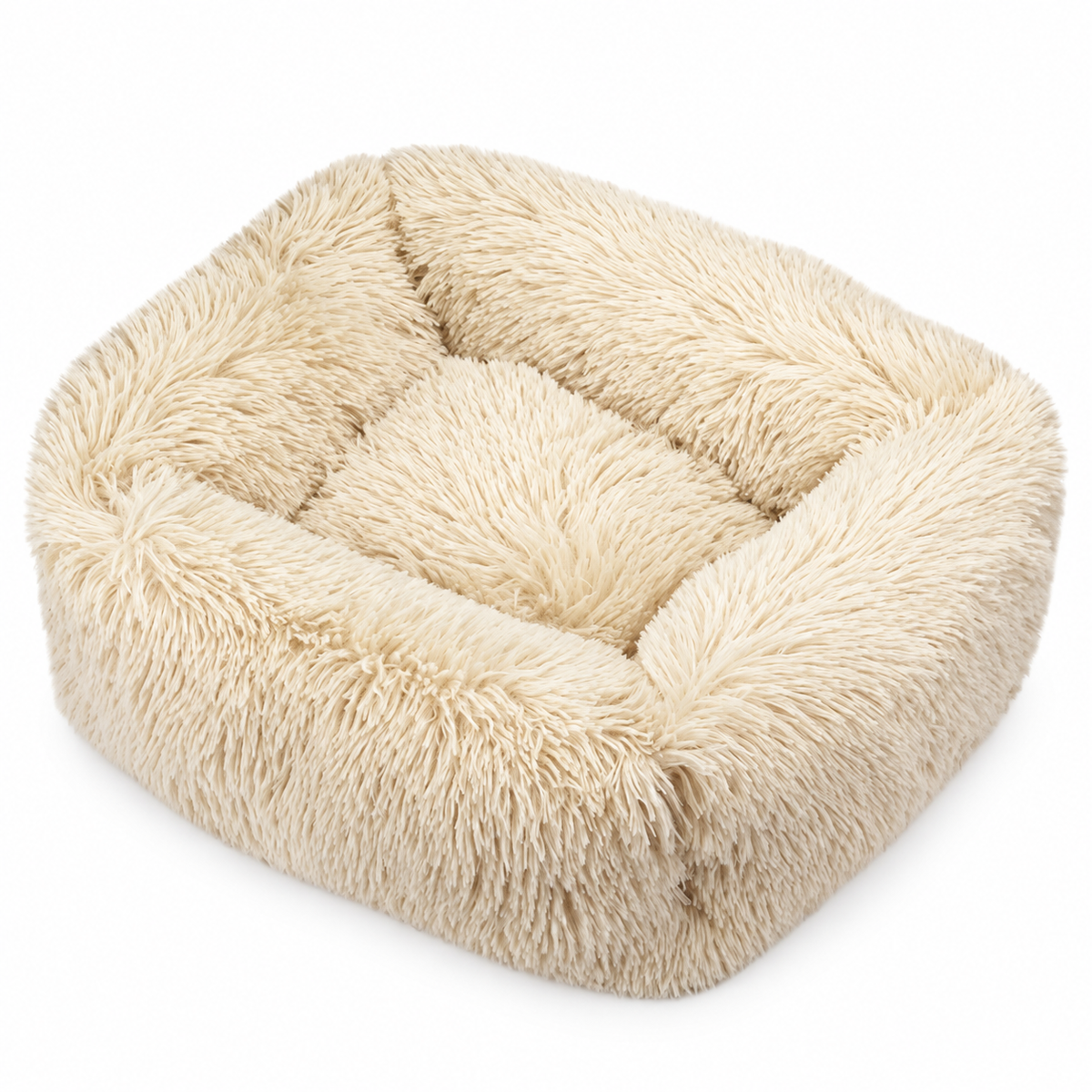 Panier carré en peluche longue pour chat et chien