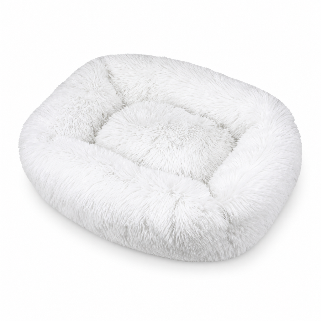 Panier carré en peluche longue pour chat et chien