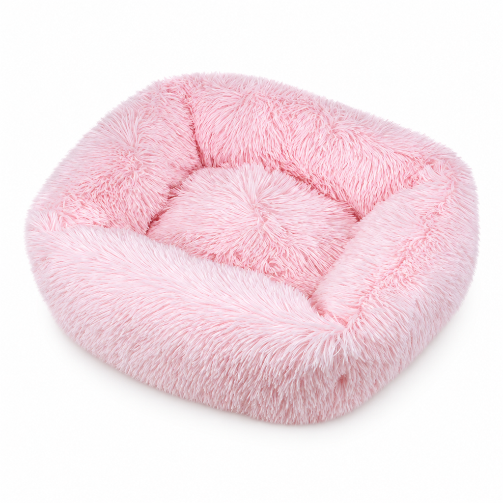 Panier carré en peluche longue pour chat et chien