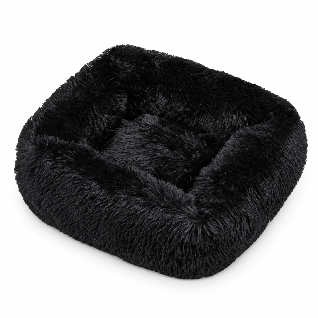 Panier carré en peluche longue pour chat et chien