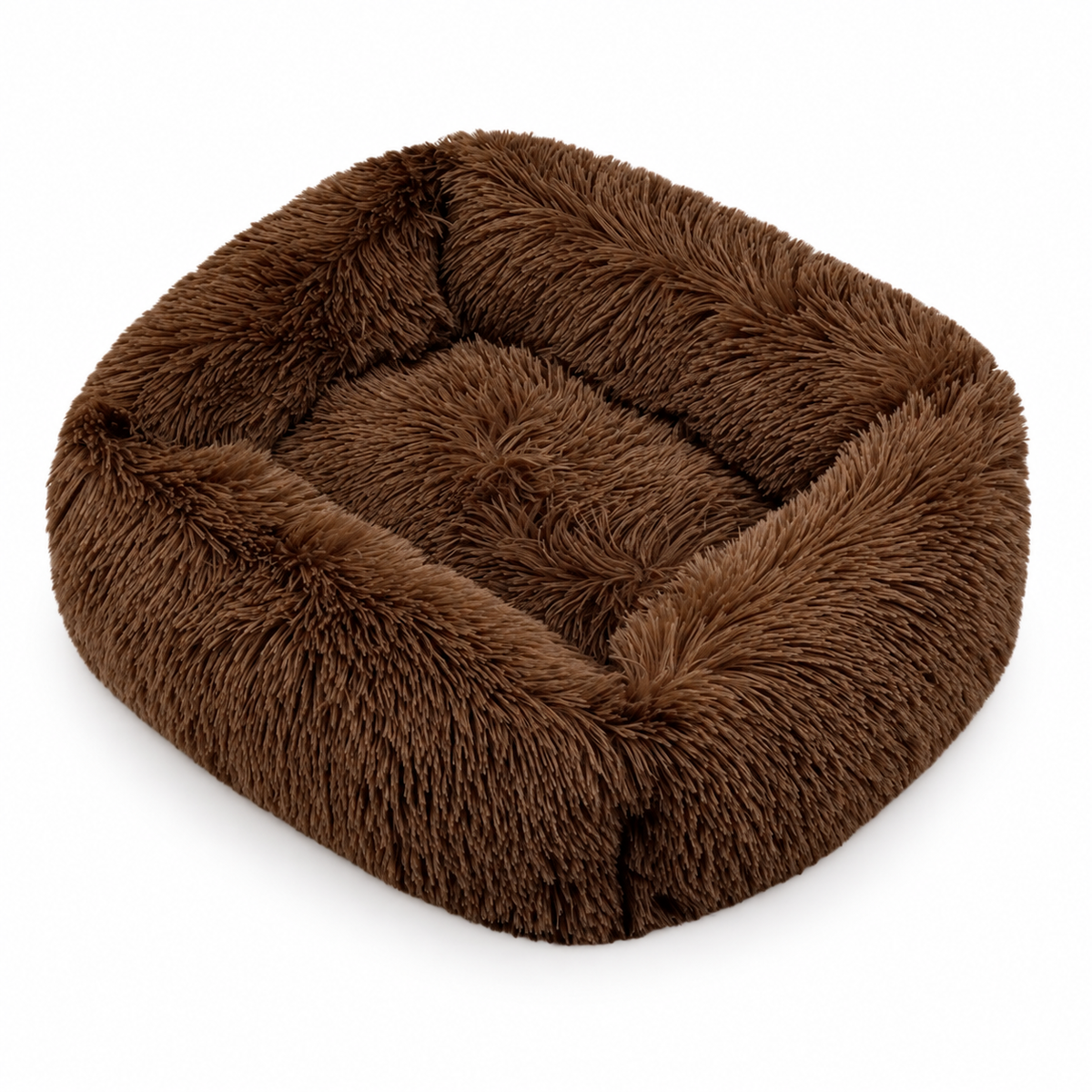 Panier carré en peluche longue pour chat et chien