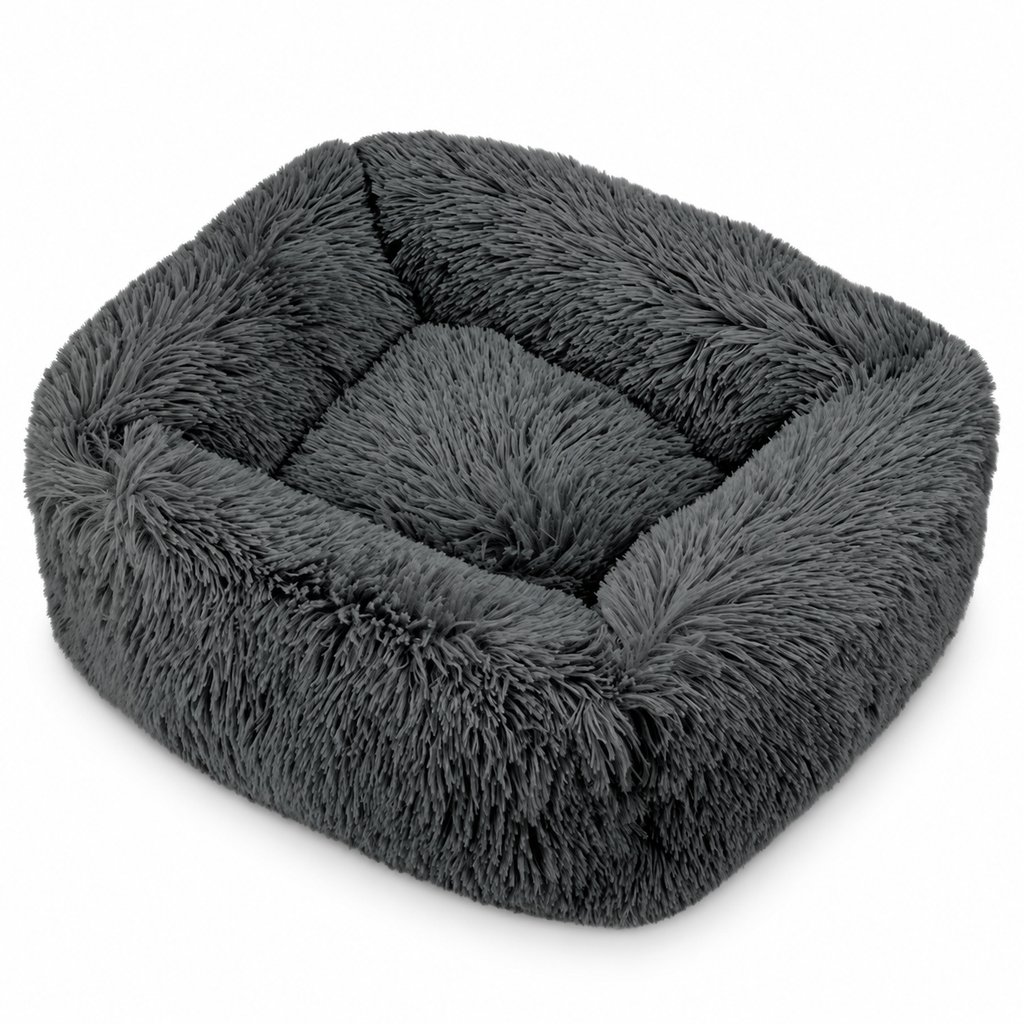 Panier carré en peluche longue pour chat et chien