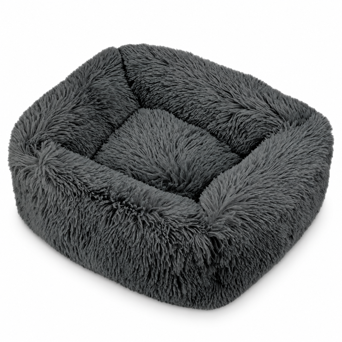 Panier carré en peluche longue pour chat et chien
