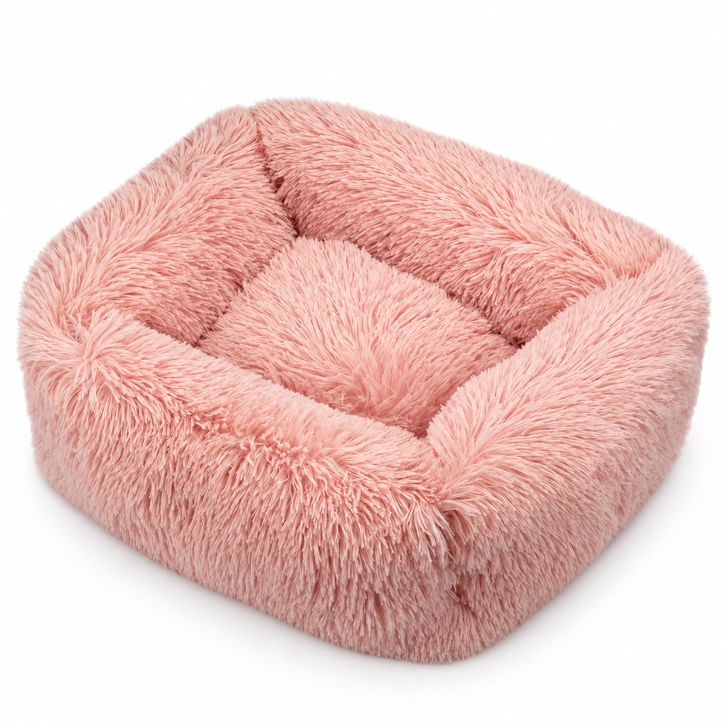 Panier carré en peluche longue pour chat et chien