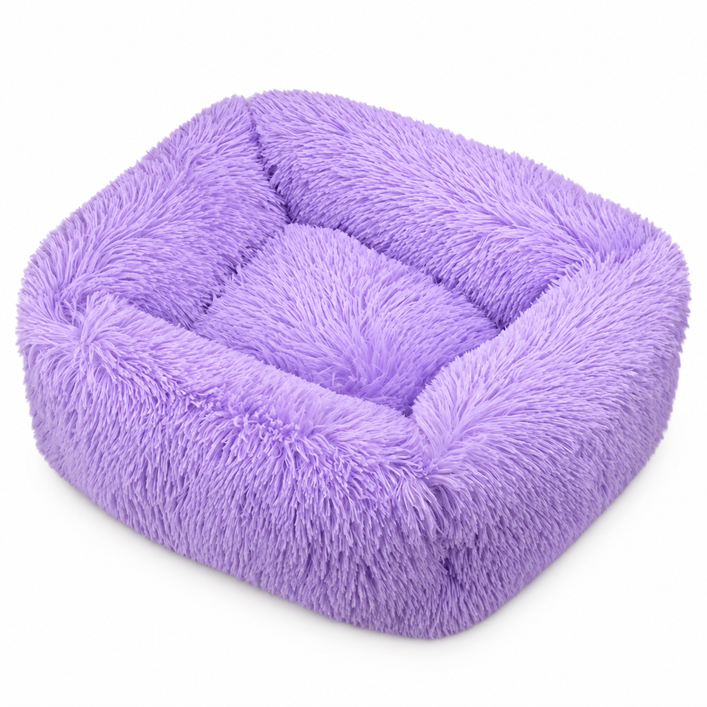 Panier carré en peluche longue pour chat et chien