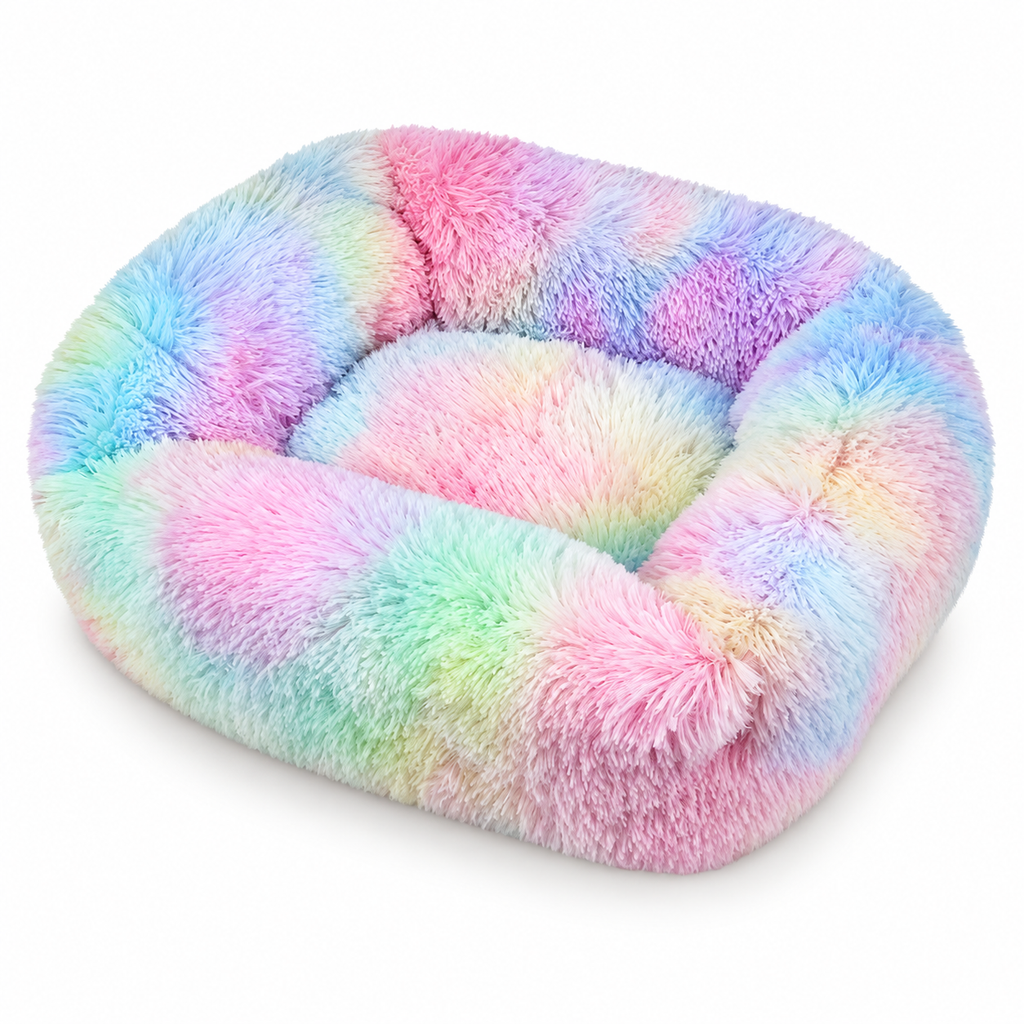 Panier carré en peluche longue pour chat et chien