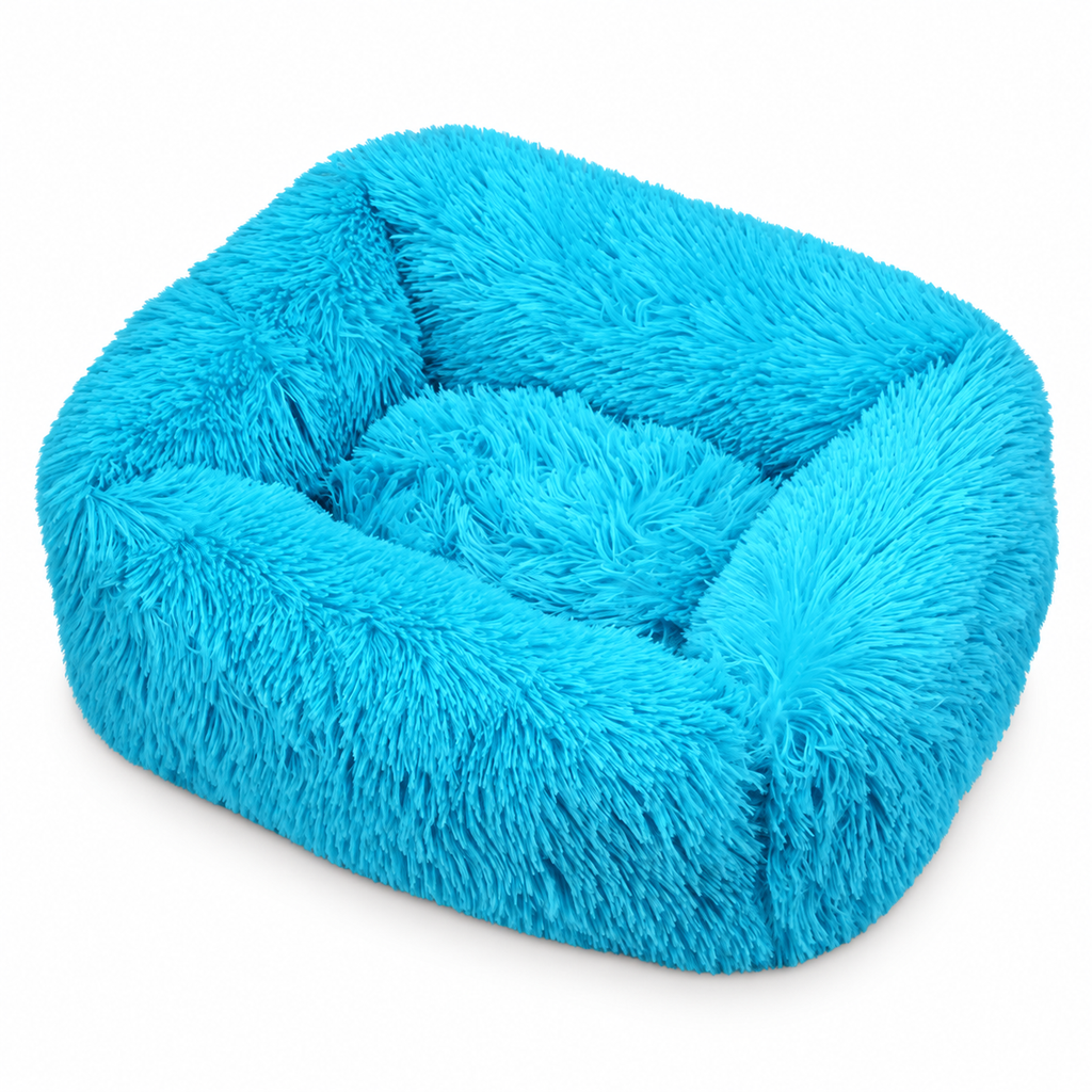 Panier carré en peluche longue pour chat et chien