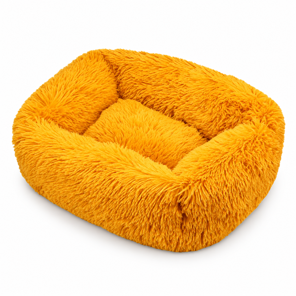 Panier carré en peluche longue pour chat et chien