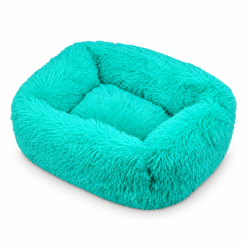 Panier carré en peluche longue pour chat et chien