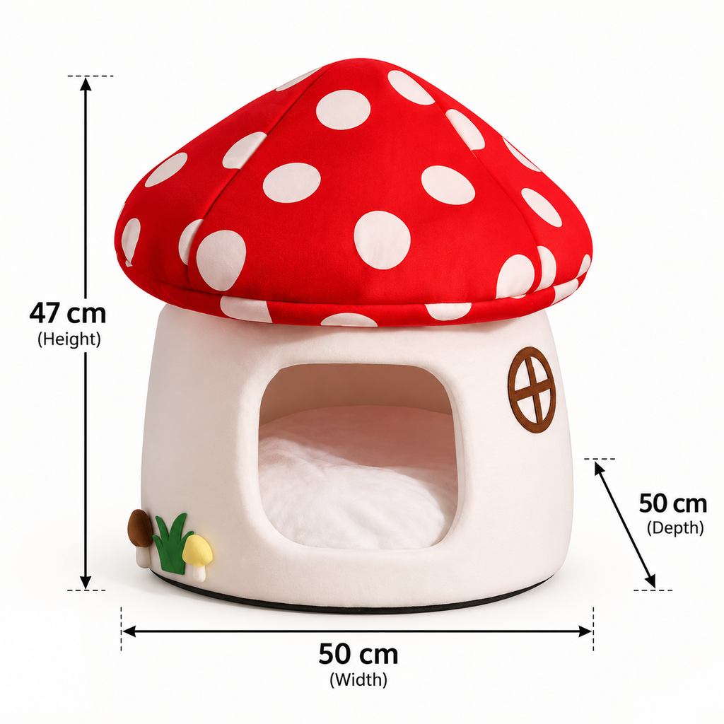 Niche champignon rouge pour chat et petit chien