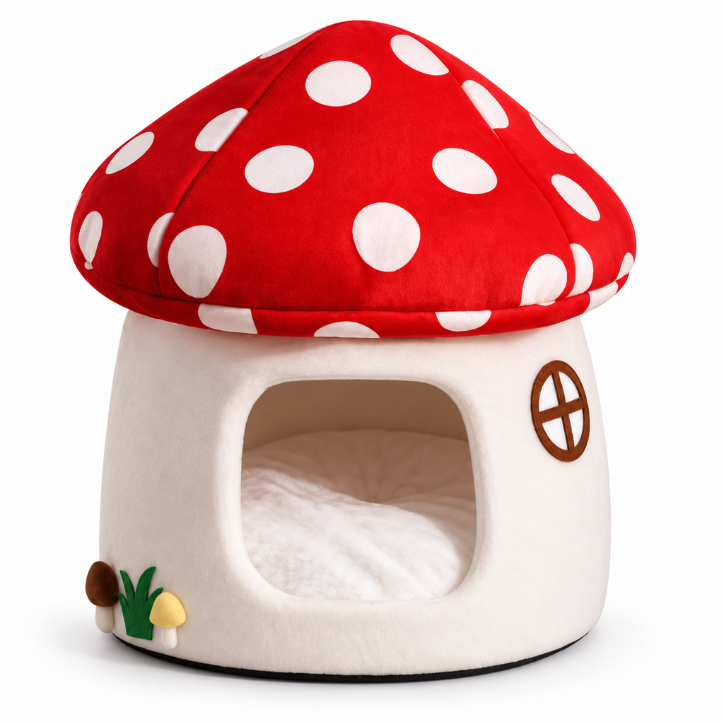Niche champignon rouge pour chat et petit chien