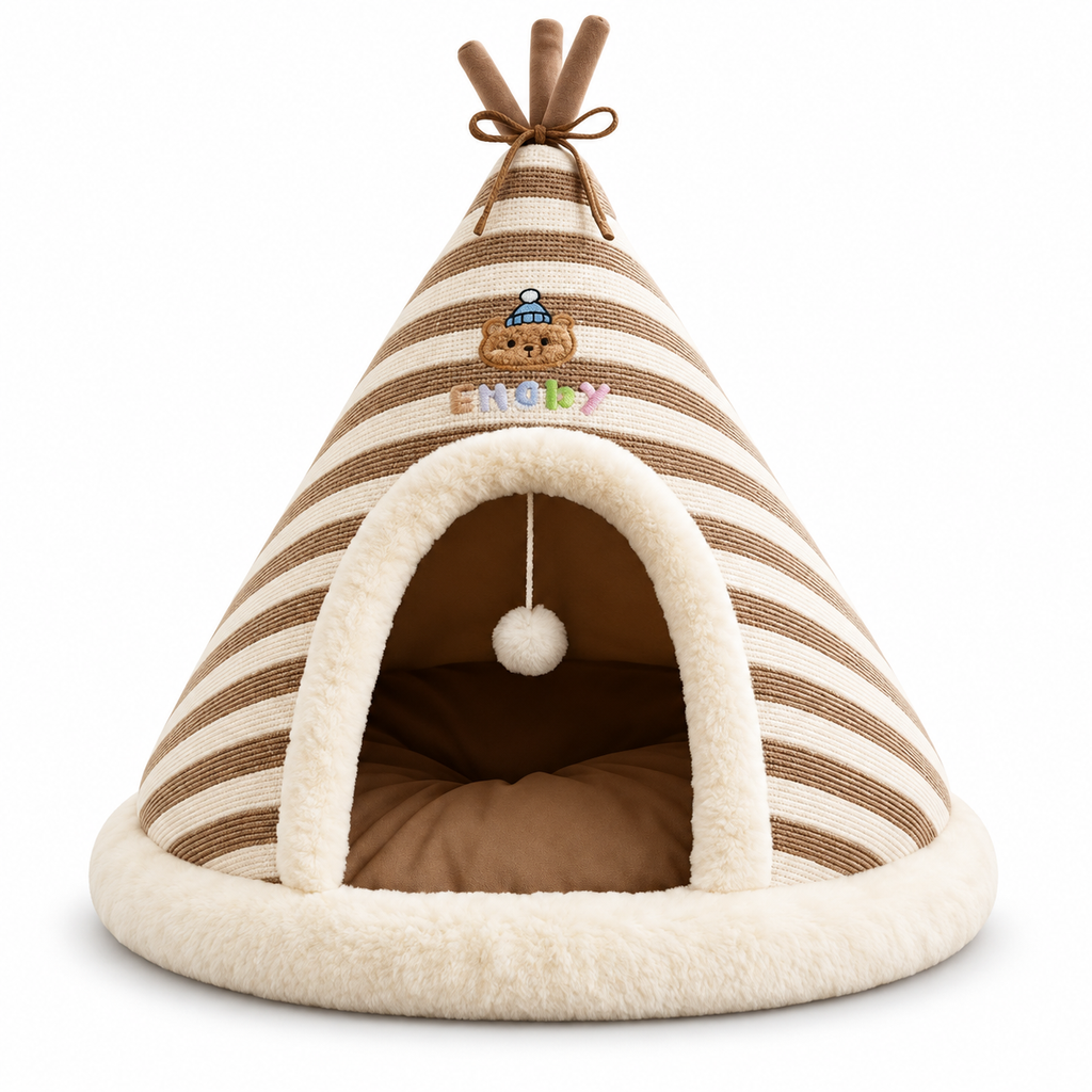 Niche tipi auto-chauffante en peluche pour chat