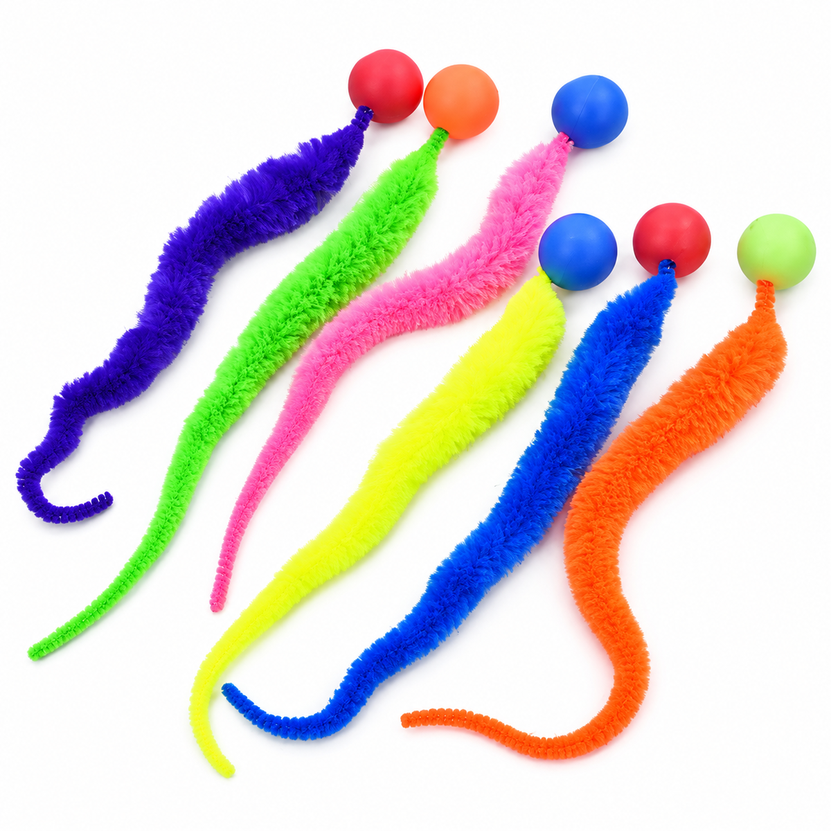 Set de 6 jouets chenille avec balles rebondissantes pour chat