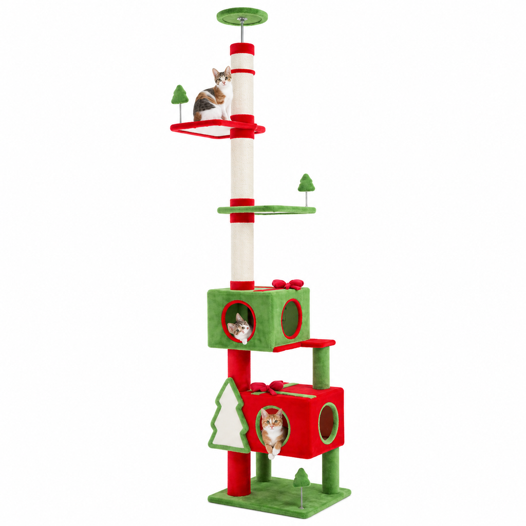 Arbre à chat de Noël réglable du sol au plafond