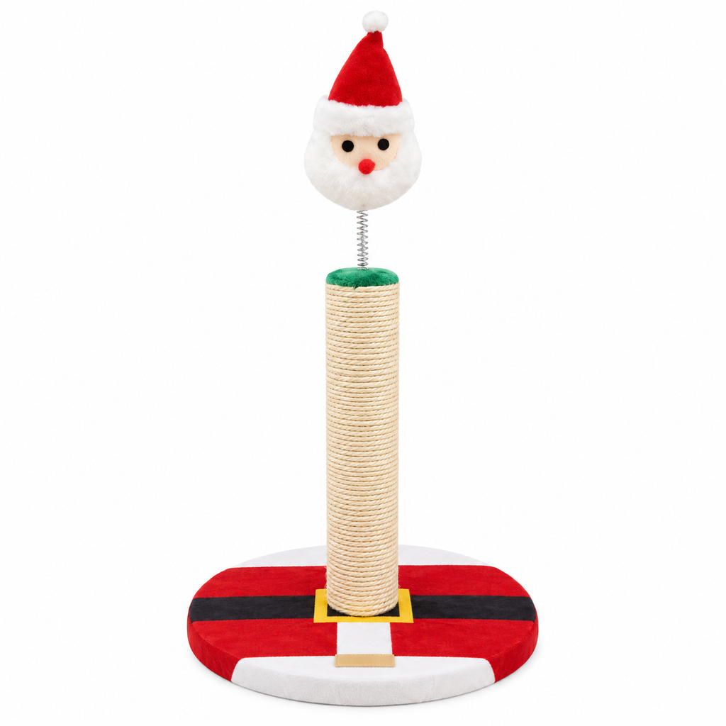 Griffoir de Noël pour chat avec Père Noël sur ressort