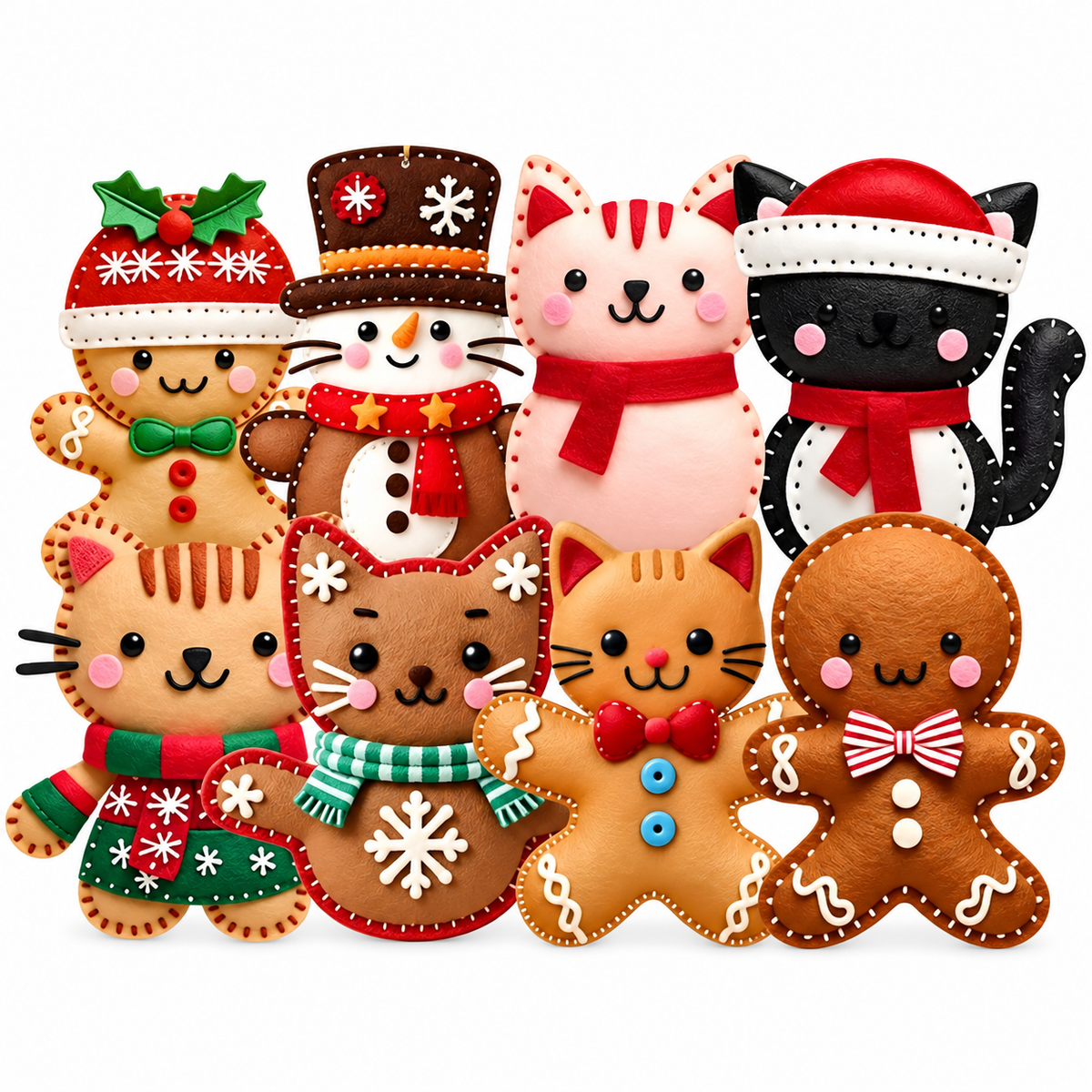 Lot de 8 décorations de Noël à suspendre – Chats et pain d’épice