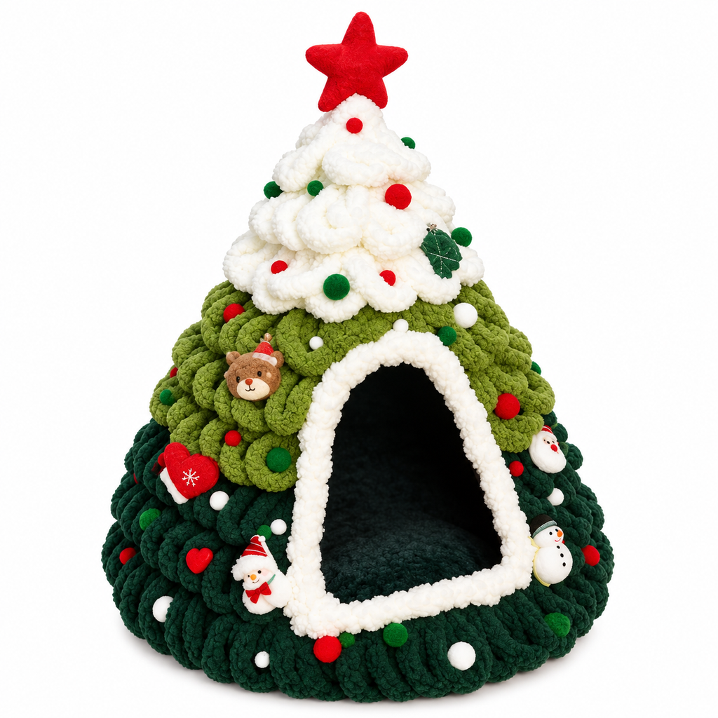 Niche pour chat en forme de sapin de Noël