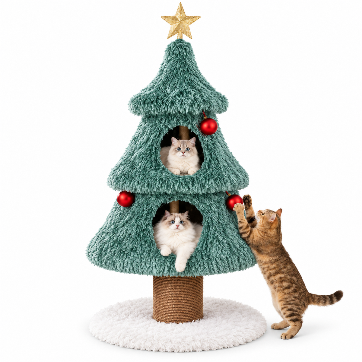 Arbre à chat sapin de Noël avec deux niches et griffoir