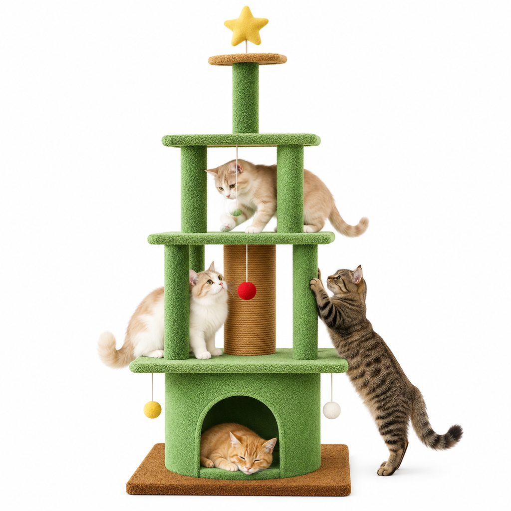 Arbre à chat sapin de Noël avec 3 niches – 162 cm