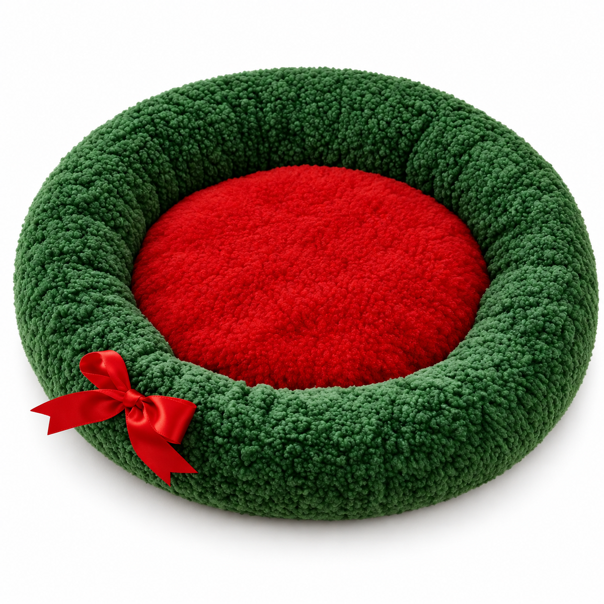 Panier rond de Noël pour chat avec nœud rouge – 50 cm