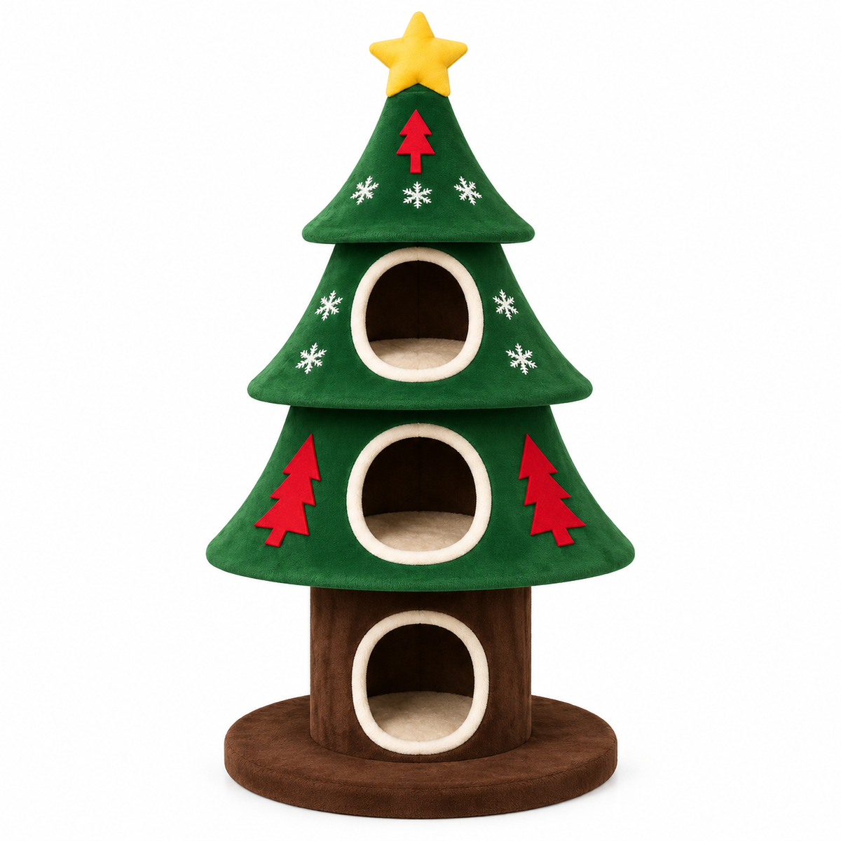 Arbre à chat sapin de Noël en bois avec trois niches – 140 cm