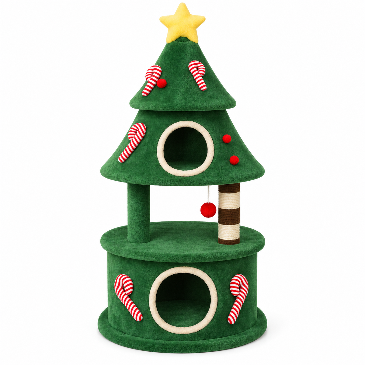 Arbre à chat sapin de Noël en bois avec deux niches – 144 cm