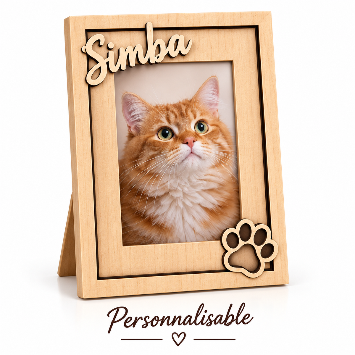 Cadre photo en bois personnalisé avec le prénom de votre animal