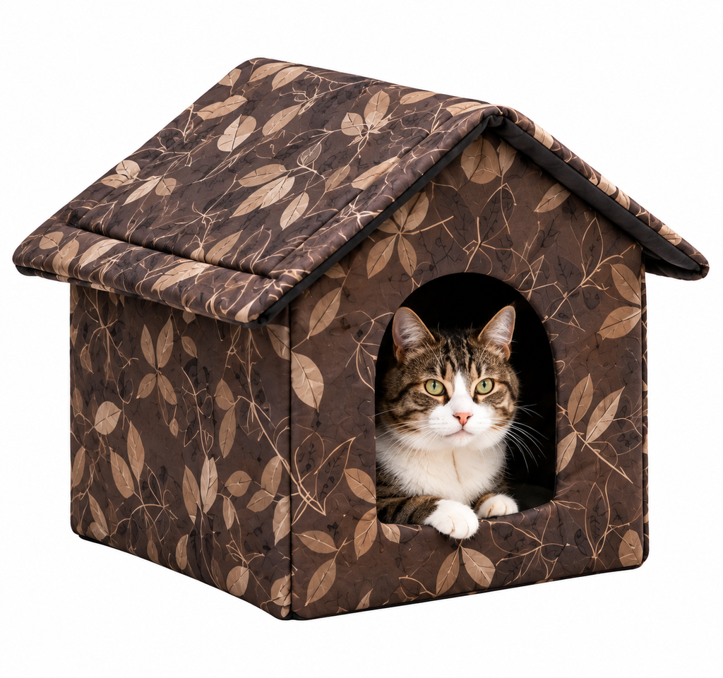 Maison pour chat en tissu Oxford lavable à motif feuillage