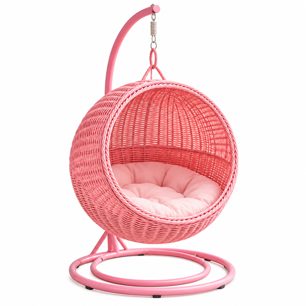 Panier suspendu pour chat en rotin synthétique avec coussin lavable