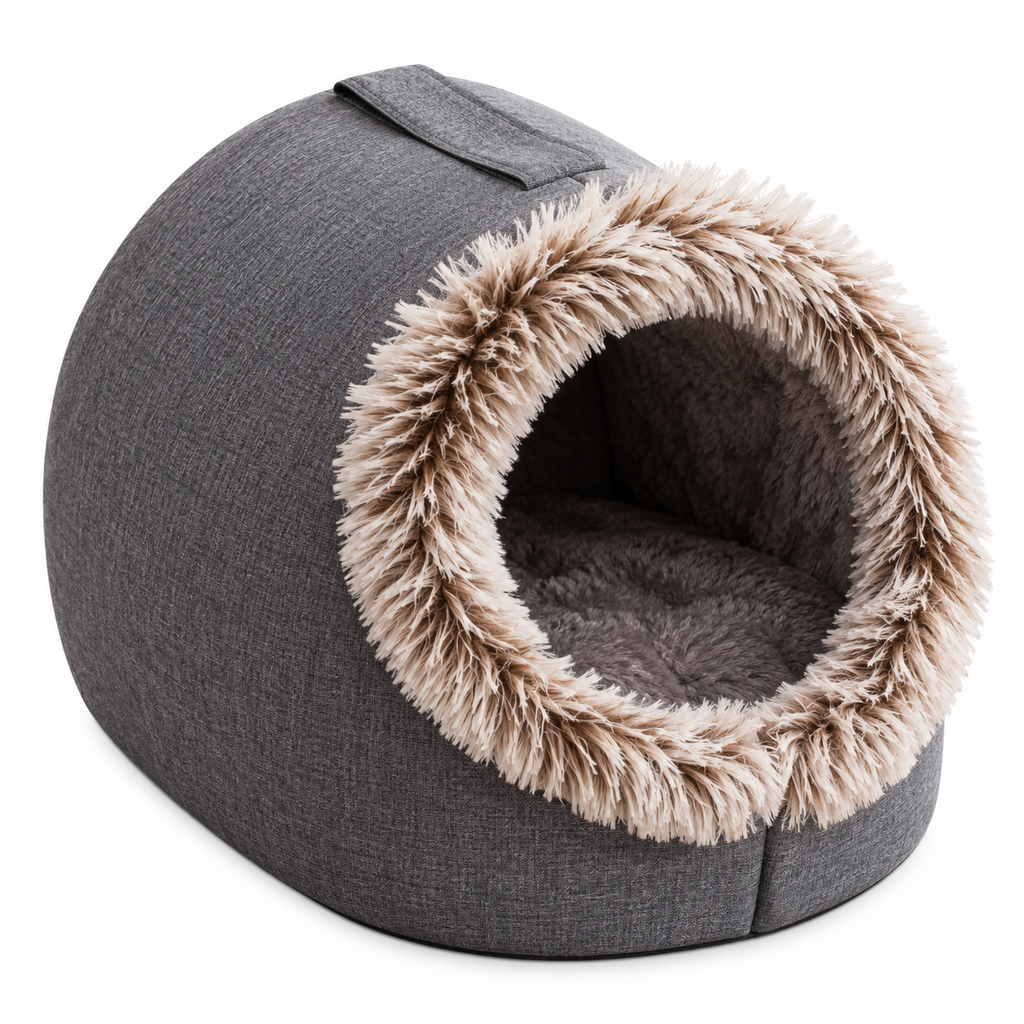 Niche cocon pour chat avec intérieur douillet et bordure en peluche