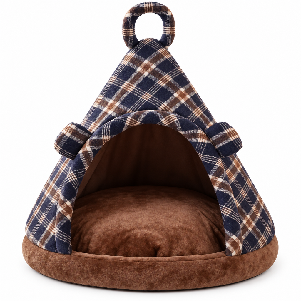 Lit tipi pour chat en peluche avec coussin douillet