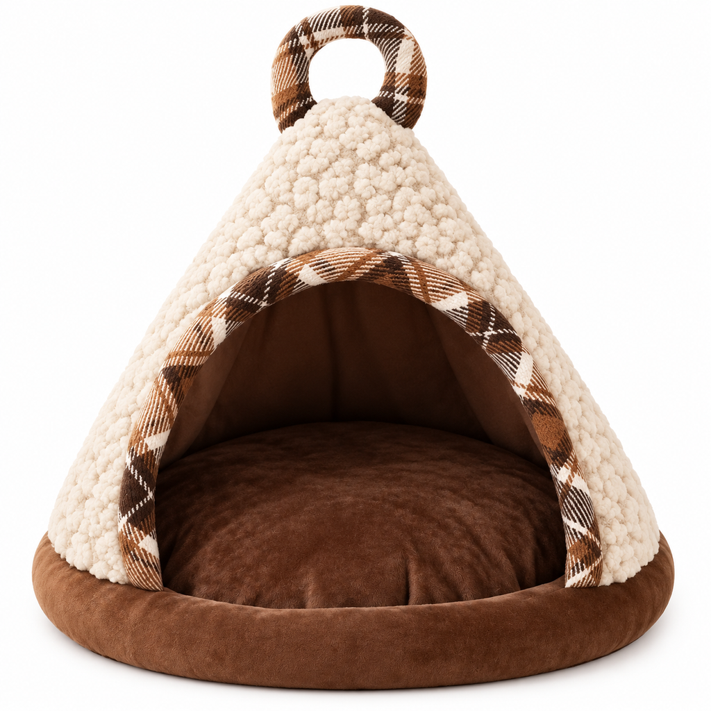 Lit tipi pour chat en peluche avec coussin douillet