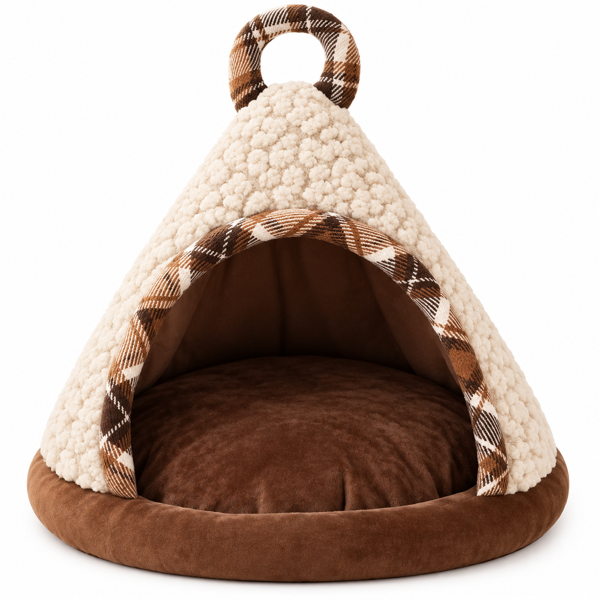 Lit tipi pour chat en peluche avec coussin douillet