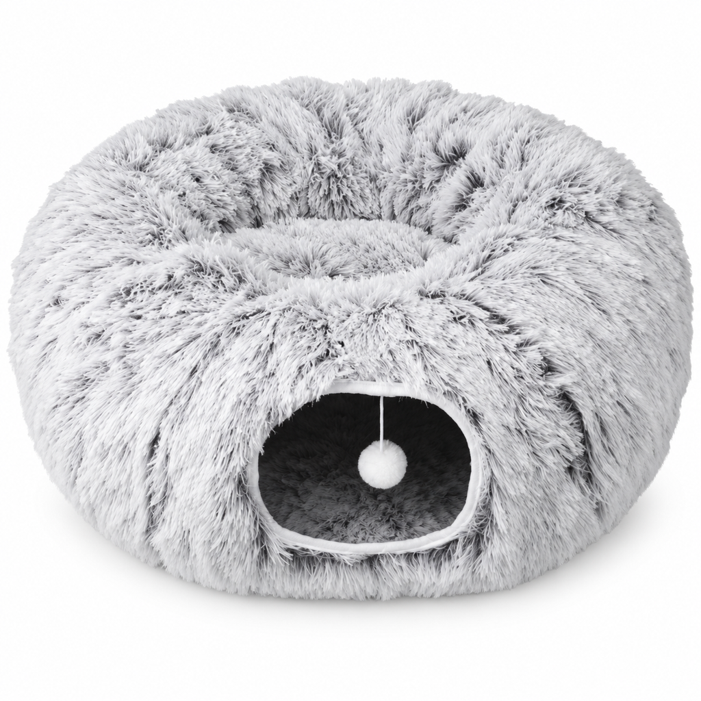 Lit tunnel modulable pour chat en peluche grise