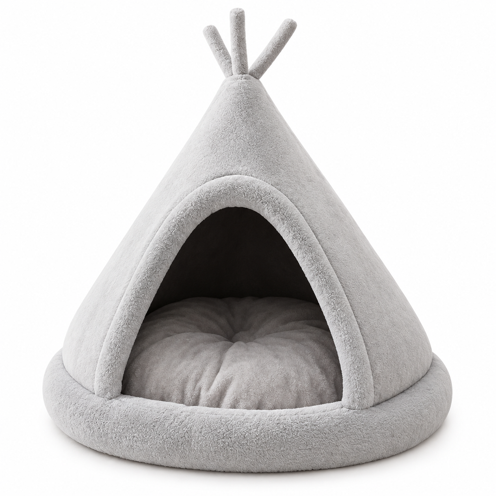 Lit tipi pour chat en peluche avec coussin douillet