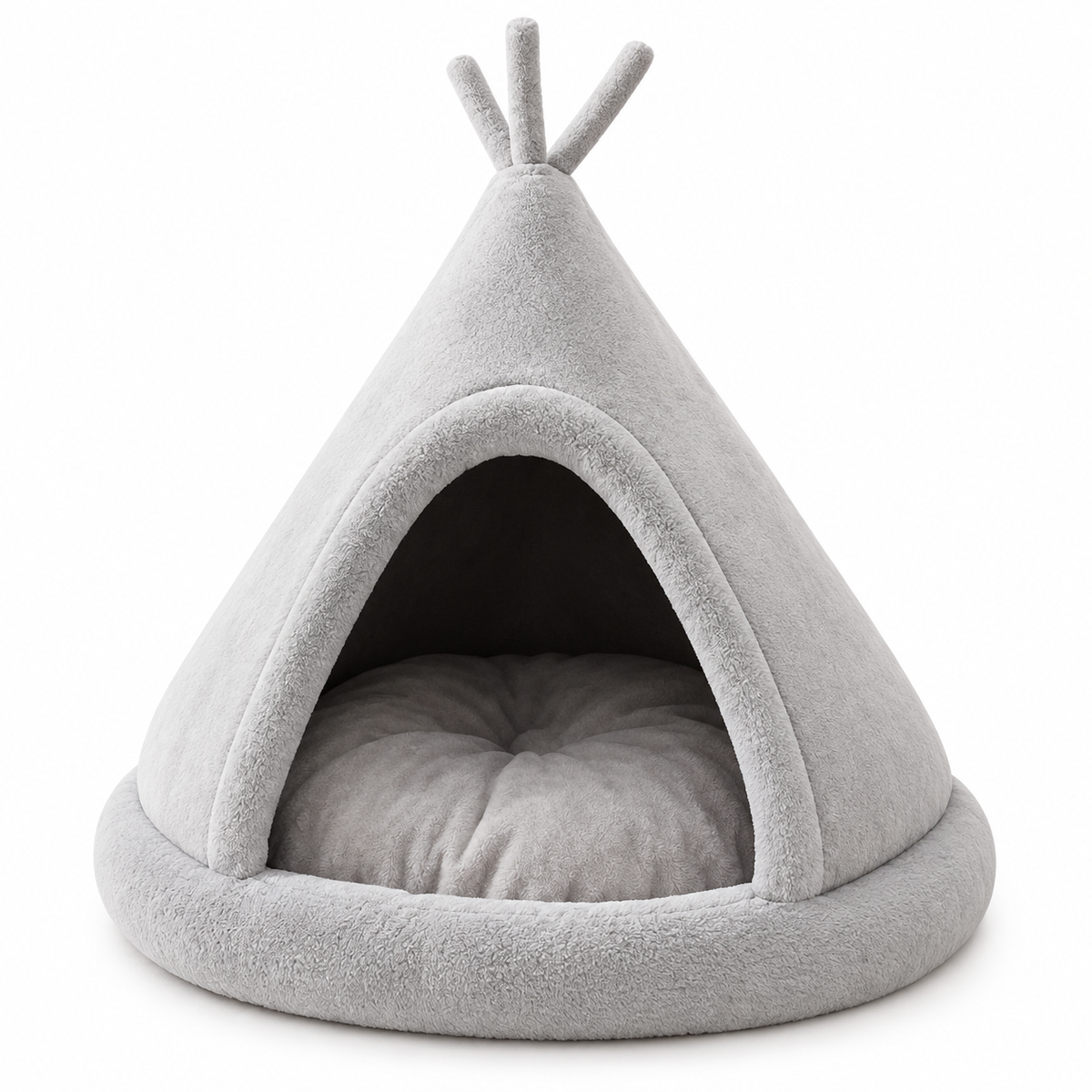 Lit tipi pour chat en peluche avec coussin douillet