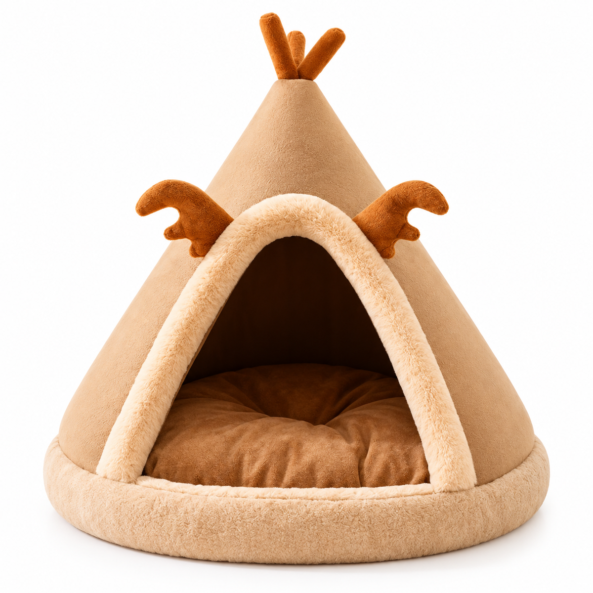 Lit tipi pour chat en peluche avec coussin douillet