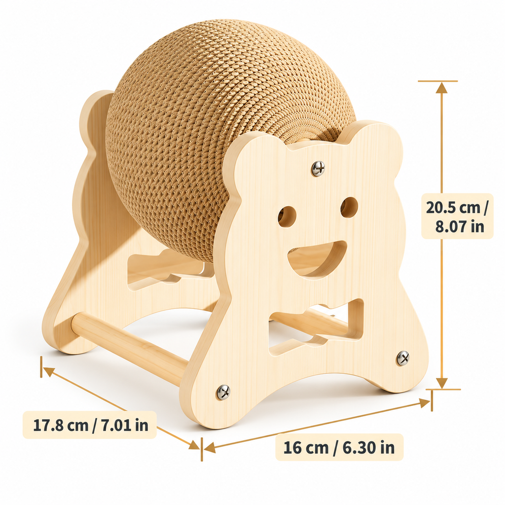 Balle griffoir pour chat avec support en bois ourson