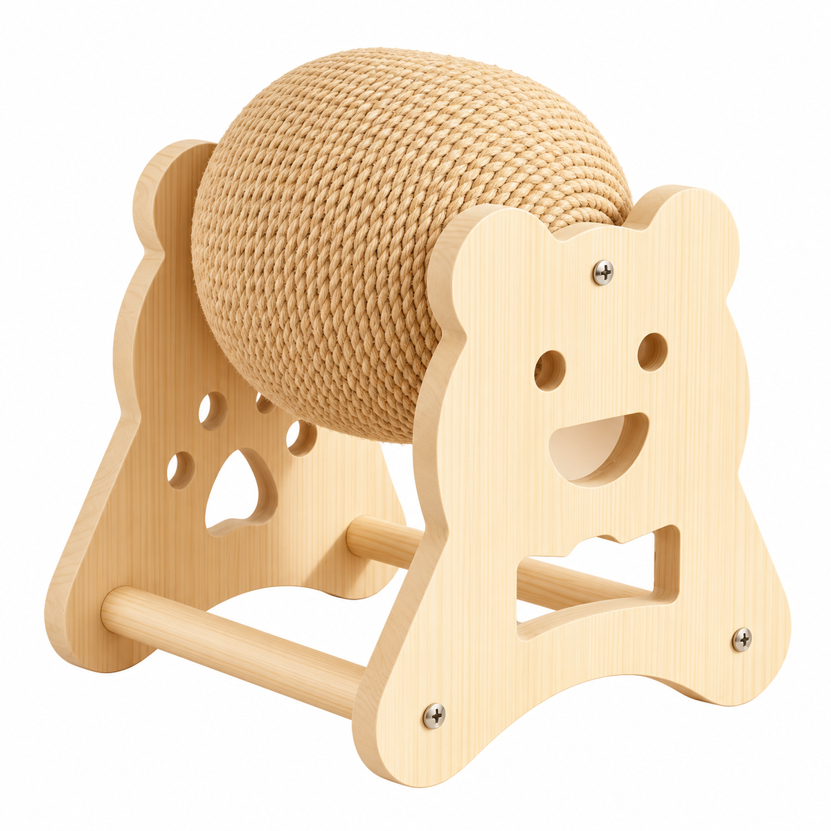 Balle griffoir pour chat avec support en bois ourson