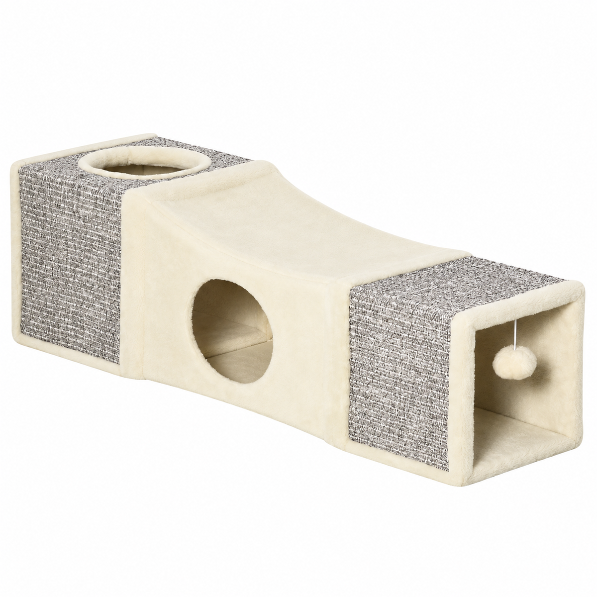 Tunnel rétractable pour chat avec niches et griffoirs en sisal