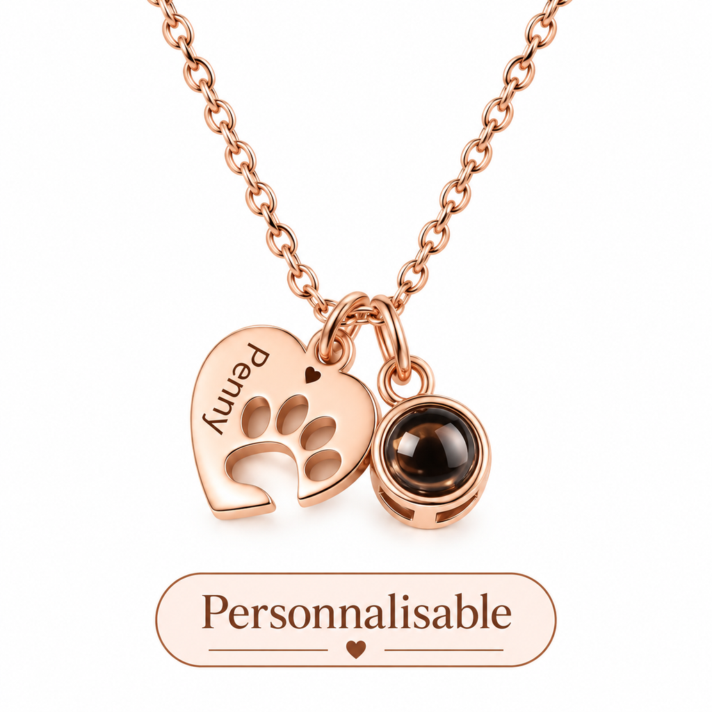 Collier cœur et patte personnalisé avec photo et prénom de votre animal