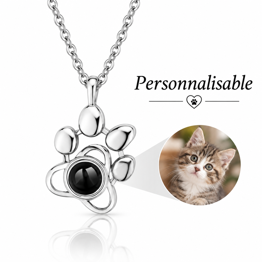 Collier cœur et patte personnalisé avec photo et prénom de votre animal