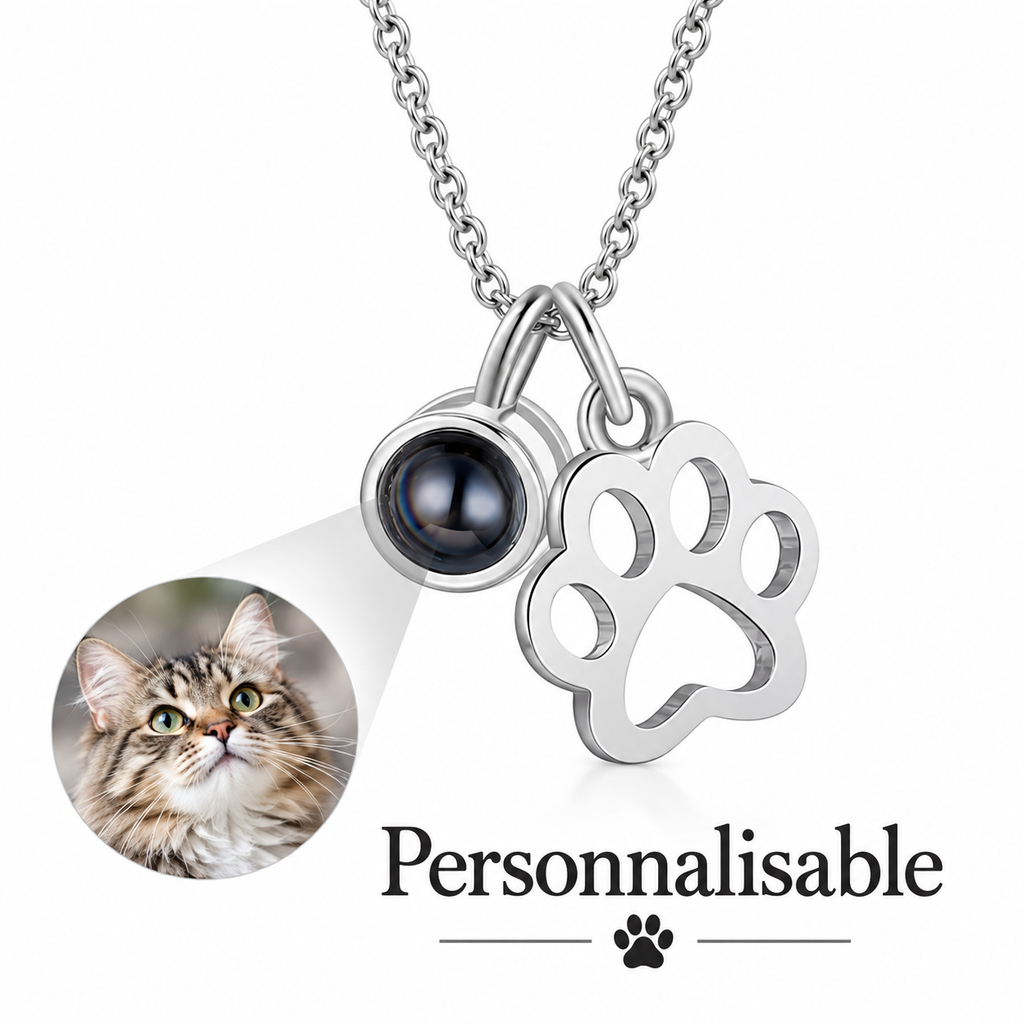 Collier cœur et patte personnalisé avec photo et prénom de votre animal