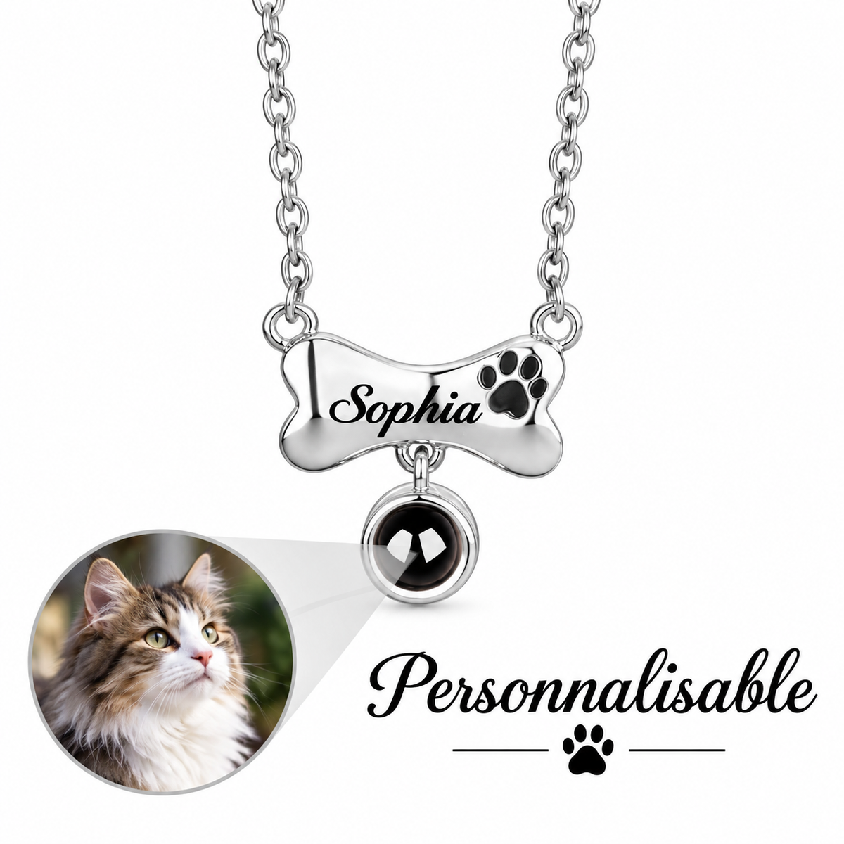Collier cœur et patte personnalisé avec photo et prénom de votre animal