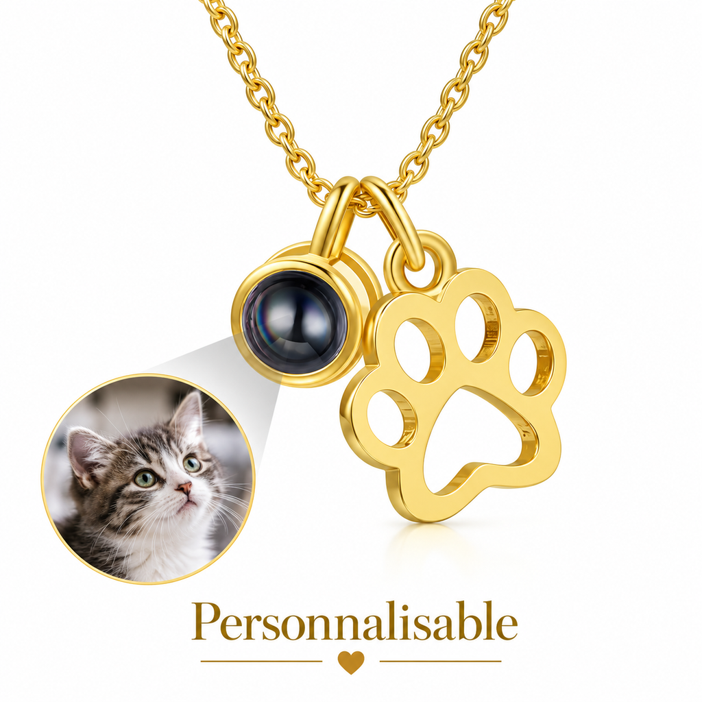 Collier cœur et patte personnalisé avec photo et prénom de votre animal