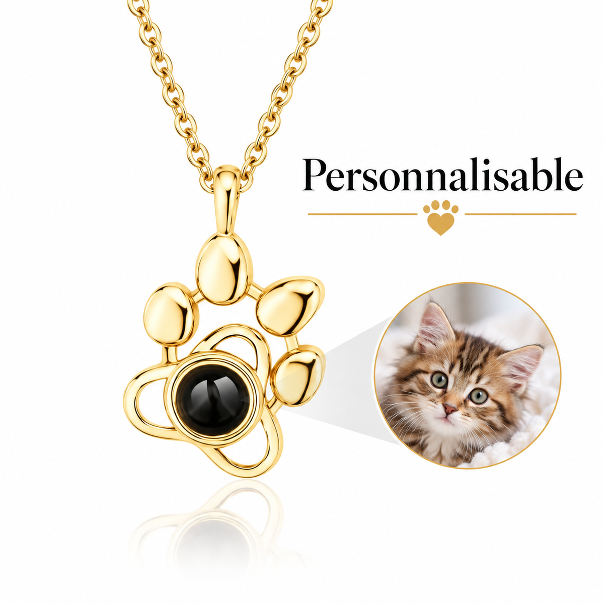 Collier cœur et patte personnalisé avec photo et prénom de votre animal